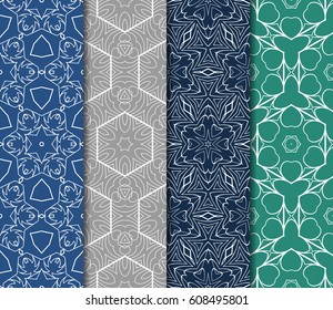 set of modern floral pattern of geometric ornament. Seamless vector illustration. for interior design, printing, wallpaper