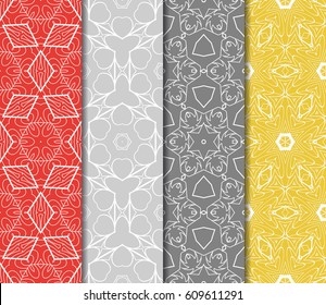 set of modern floral pattern of geometric ornament. Seamless vector illustration. for interior design, printing, wallpaper