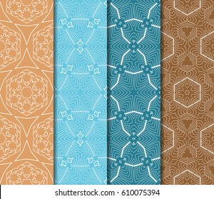 set of modern floral pattern of geometric ornament. Seamless vector illustration. for interior design, printing, wallpaper