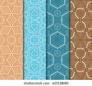 set of modern floral pattern of geometric ornament. Seamless vector illustration. for interior design, printing, wallpaper