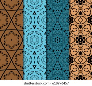 set of modern floral pattern of geometric ornament. Seamless vector illustration. for interior design, printing, wallpaper, decor, fabric, invitation.