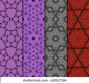 set of modern floral pattern of geometric ornament. Seamless vector illustration. for interior design, printing, wallpaper, decor, fabric, invitation.