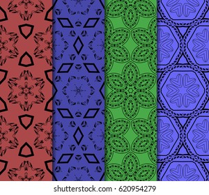 set of modern floral pattern of geometric ornament. Seamless vector illustration. for interior design, printing, wallpaper, decor, fabric, invitation.