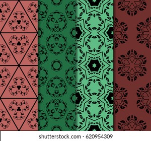 set of modern floral pattern of geometric ornament. Seamless vector illustration. for interior design, printing, wallpaper, decor, fabric, invitation.