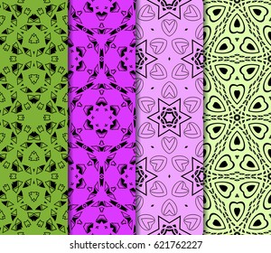 set of modern floral pattern of geometric ornament. Seamless vector illustration. for interior design, printing, wallpaper, decor, fabric, invitation.