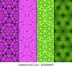 set of modern floral pattern of geometric ornament. Seamless vector illustration. for interior design, printing, wallpaper, decor, fabric, invitation.