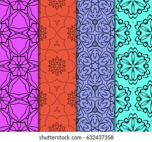 set of modern floral pattern of geometric ornament. Seamless vector illustration. for interior design, printing, wallpaper, decor, fabric, invitation.