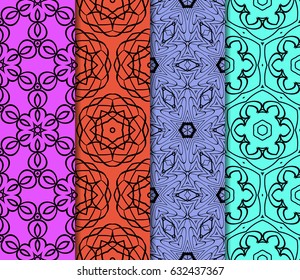 set of modern floral pattern of geometric ornament. Seamless vector illustration. for interior design, printing, wallpaper, decor, fabric, invitation.