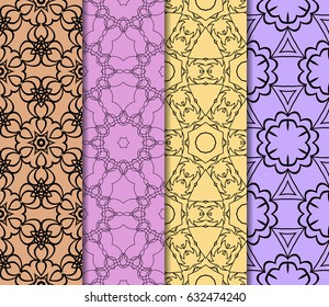 set of modern floral pattern of geometric ornament. Seamless vector illustration. for interior design, printing, wallpaper, decor, fabric, invitation.