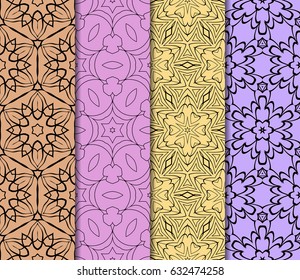 set of modern floral pattern of geometric ornament. Seamless vector illustration. for interior design, printing, wallpaper, decor, fabric, invitation.