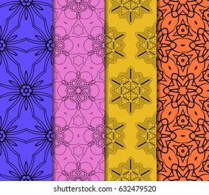 set of modern floral pattern of geometric ornament. Seamless vector illustration. for interior design, printing, wallpaper, decor, fabric, invitation.