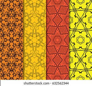 set of modern floral pattern of geometric ornament. Seamless vector illustration. for interior design, printing, wallpaper, decor, fabric, invitation.