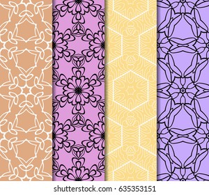 set of modern floral pattern of geometric ornament. Seamless vector illustration