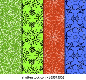 set of modern floral pattern of geometric ornament. Seamless vector illustration