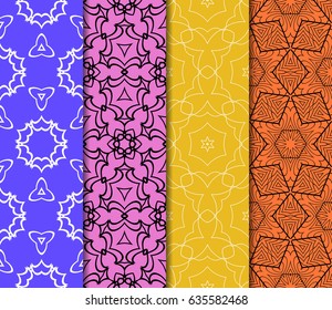 set of modern floral pattern of geometric ornament. Seamless vector illustration