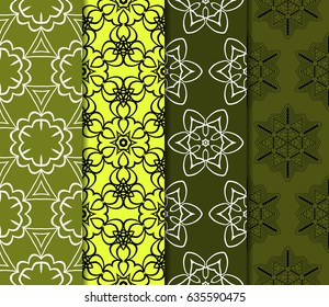 set of modern floral pattern of geometric ornament. Seamless vector illustration