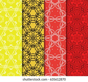 set of modern floral pattern of geometric ornament. Seamless vector illustration