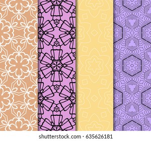 set of modern floral pattern of geometric ornament. Seamless vector illustration