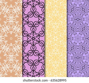 set of modern floral pattern of geometric ornament. Seamless vector illustration