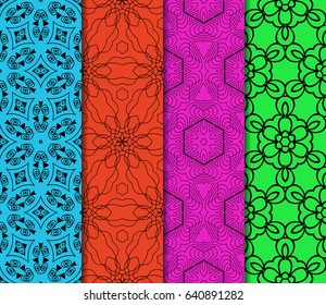 set of modern floral pattern of geometric ornament. Seamless vector illustration. for interior design, printing, wallpaper, decor, fabric, invitation.