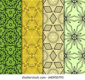 set of modern floral pattern of geometric ornament. Seamless vector illustration. for interior design, printing, wallpaper, decor, fabric, invitation.