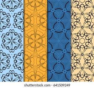 set of modern floral pattern of geometric ornament. Seamless vector illustration. for interior design, printing, wallpaper, decor, fabric, invitation.