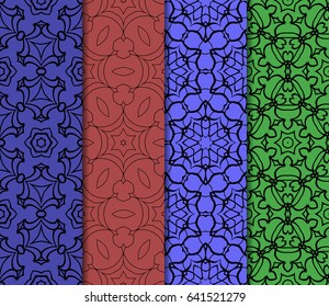 set of modern floral pattern of geometric ornament. Seamless vector illustration. for interior design, printing, wallpaper, decor, fabric, invitation.