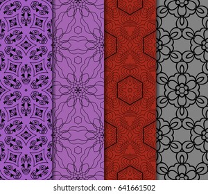 set of modern floral pattern of geometric ornament. Seamless vector illustration. for interior design, printing, wallpaper, decor, fabric, invitation.