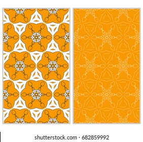 set of modern floral pattern of geometric ornament. Seamless vector illustration. for interior design, printing, wallpaper. orange color