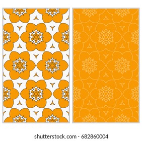 set of modern floral pattern of geometric ornament. Seamless vector illustration. for interior design, printing, wallpaper. orange color