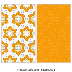 set of modern floral pattern of geometric ornament. Seamless vector illustration. for interior design, printing, wallpaper. orange color