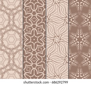 set of modern floral pattern of geometric ornament. Seamless vector illustration. for interior design, printing, wallpaper, decor, fabric, invitation. beige color
