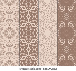 set of modern floral pattern of geometric ornament. Seamless vector illustration. for interior design, printing, wallpaper, decor, fabric, invitation. beige color