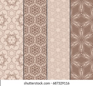 set of modern floral pattern of geometric ornament. Seamless vector illustration. for interior design, printing, wallpaper, decor, fabric, invitation. beige color