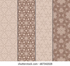 set of modern floral pattern of geometric ornament. Seamless vector illustration. for interior design, printing, wallpaper, decor, fabric, invitation. beige color