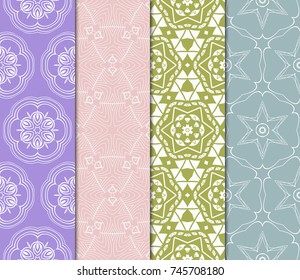 set of modern floral pattern of geometric ornament. Seamless vector illustration. for interior design, printing, wallpaper.