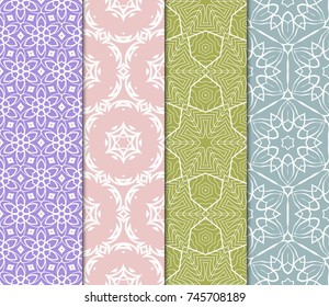 set of modern floral pattern of geometric ornament. Seamless vector illustration. for interior design, printing, wallpaper.
