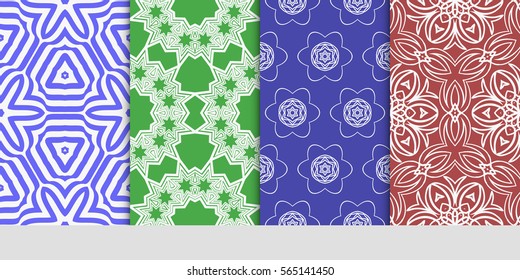 set of Modern floral patterns with geometry flowers. vector illustration. Texture for holiday cards, Valentines day, wedding, wallpaper, web page.