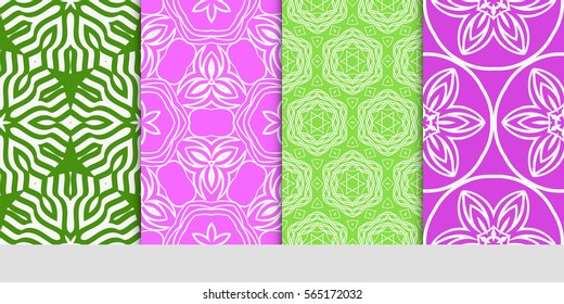 set of Modern floral patterns with geometry flowers. vector illustration. Texture for holiday cards, Valentines day, wedding, wallpaper, web page.