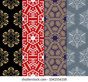 set of modern floral seamless pattern art deco background. Luxury texture for wallpaper, invitation. Vector illustration.