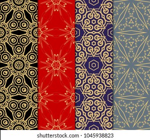 set of modern floral seamless pattern art deco background. Luxury texture for wallpaper, invitation. Vector illustration.