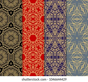 set of modern floral seamless pattern art deco background. Luxury texture for wallpaper, invitation. Vector illustration.