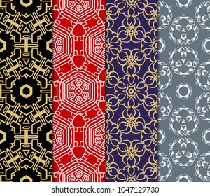 set of modern floral seamless pattern art deco background. Luxury texture for wallpaper, invitation. Vector illustration.