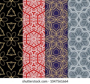 set of modern floral seamless pattern art deco background. Luxury texture for wallpaper, invitation. Vector illustration.