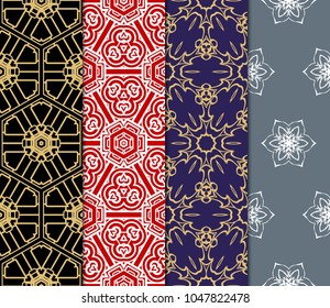 set of modern floral seamless pattern art deco background. Luxury texture for wallpaper, invitation. Vector illustration.