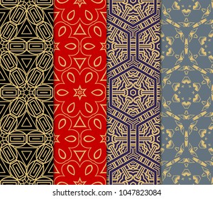 set of modern floral seamless pattern art deco background. Luxury texture for wallpaper, invitation. Vector illustration.