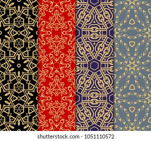 set of modern floral seamless pattern art deco background. Luxury texture for wallpaper, invitation. Vector illustration.