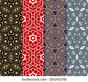 set of modern floral seamless pattern art deco background. Luxury texture for wallpaper, invitation. Vector illustration.