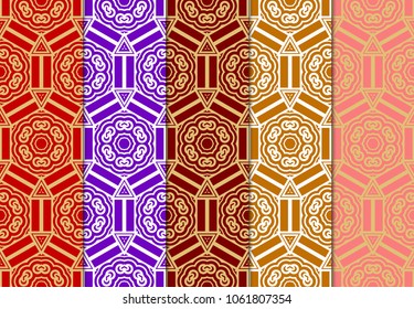 Set of modern floral seamless pattern background. Vector illustration for design. Abstract geometric. Fashion design, print, wallpaper and ornament.
