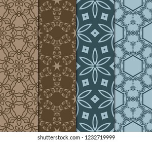 Set Of Modern Floral Seamless Pattern. Decorative Texture For Wallpaper, Invitation, Fabric. Vector Illustration. Color